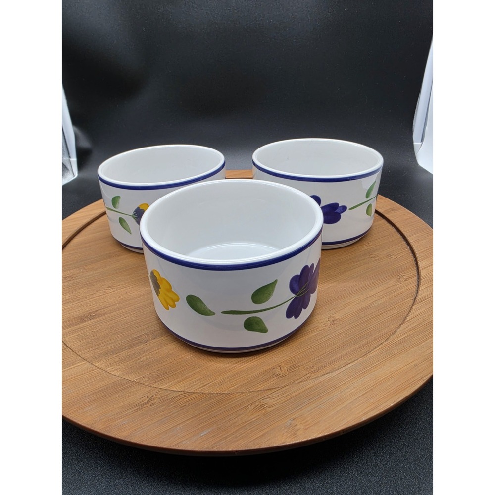 Lot of 3 Dansk San Nicolo Ceramic Ramekins Small Baking Dishes Bowls Floral 4"